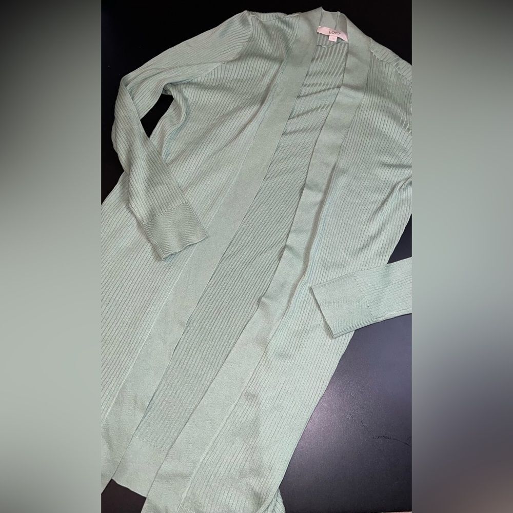 LOFT Sage Open Front Knit Cardigan Sweater Size Large EUC